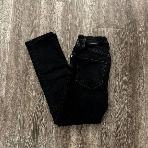 EUC AGOLDE Riley High-Rise Straight Crop Denim Distressed Black Gray Jeans - Picture 6 of 11